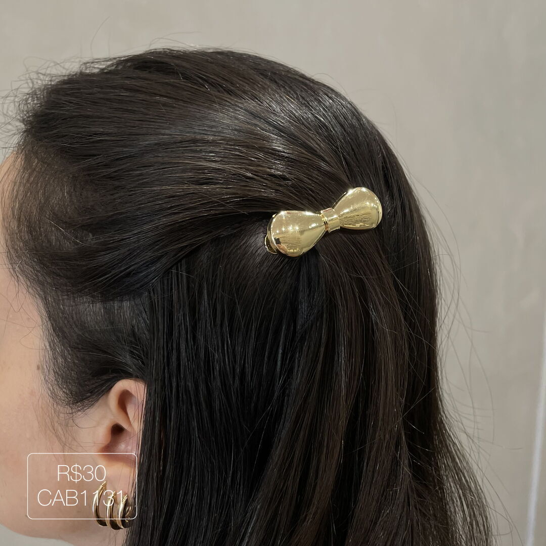 Hair Clip Laço Liso Dourado